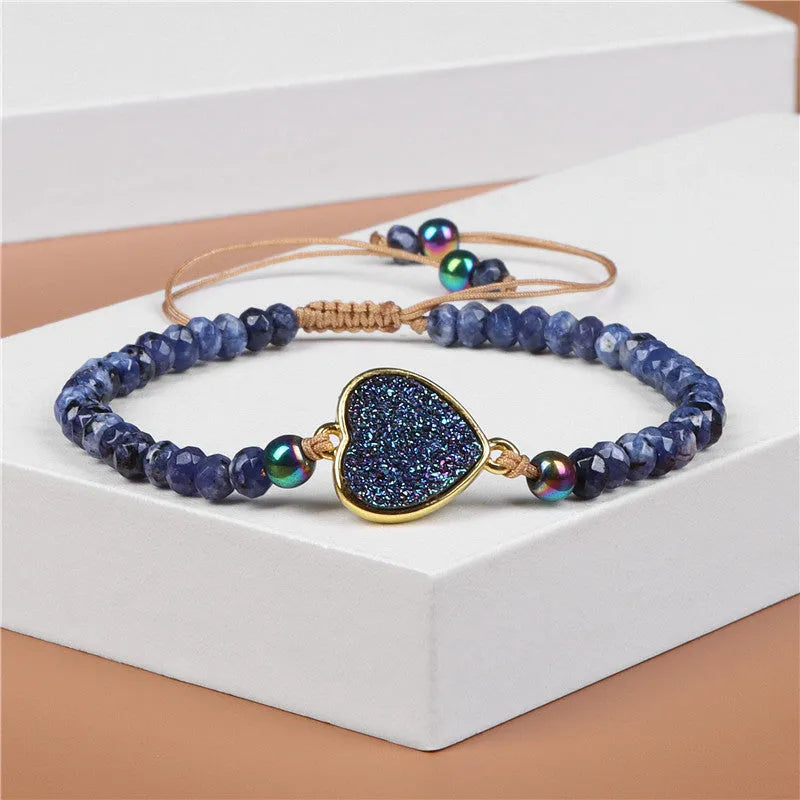 Natural stone woven bracelet with mixed shape agate beads and adjustable rope, retro style for men and women.