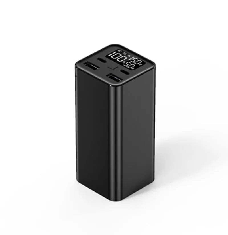 65W metal power bank with 20000mAh capacity for laptop charging, shown in black, blue, and grey colour options.