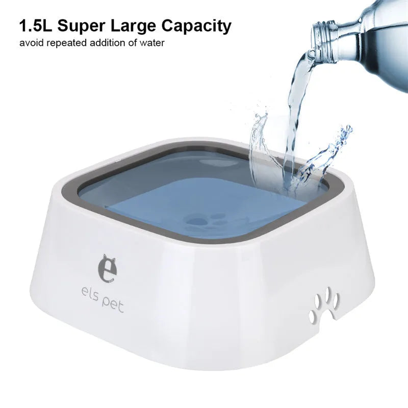 1.5L grey anti-overflow floating water bowl for cats and dogs with non-slip base
