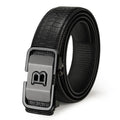 Automatic buckle genuine leather belt 3.3cm width in black with zinc alloy buckle head