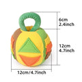 Pink and green dog plush ball toy with multiple treat pockets and squeaker mechanism for small medium dogs