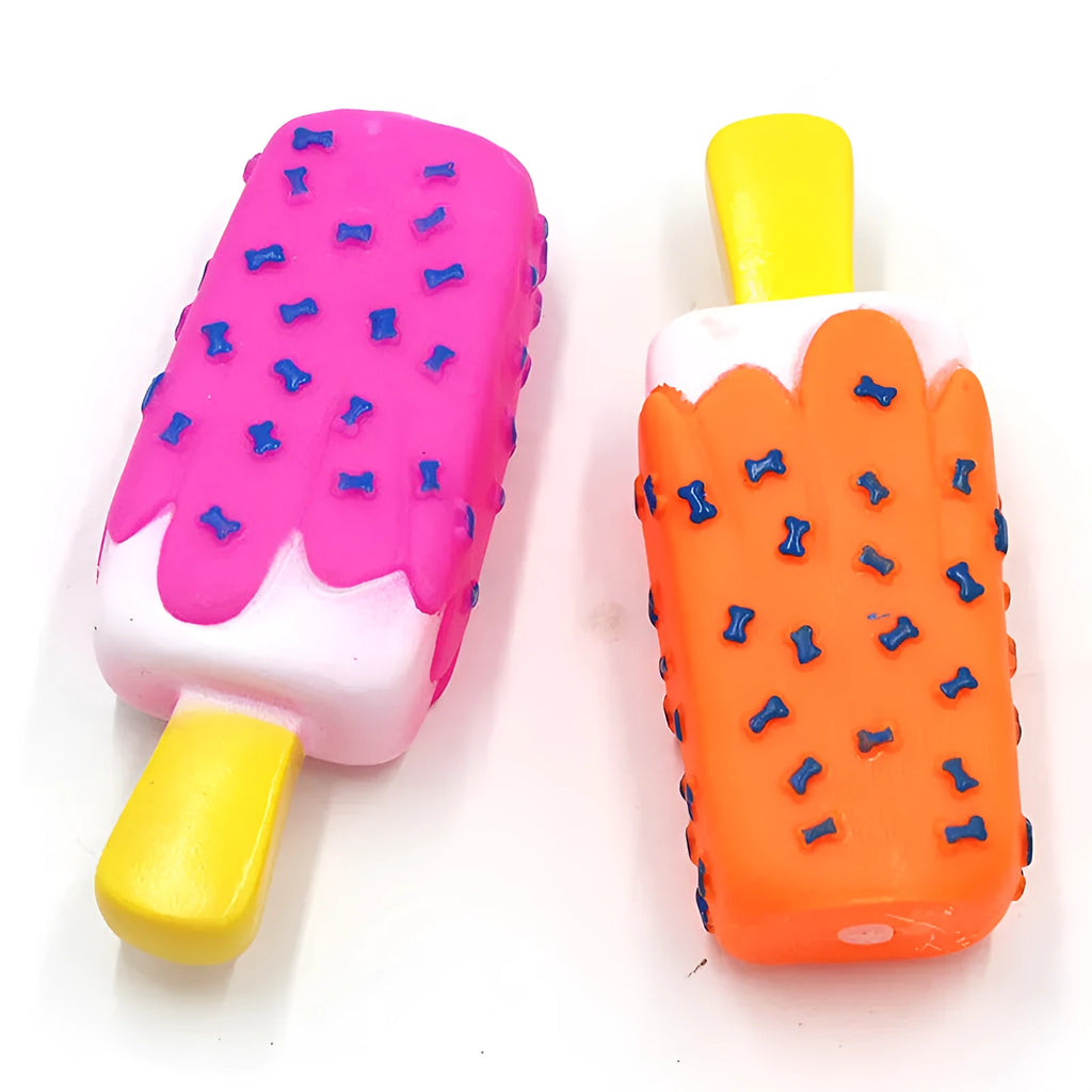 Vinyl simulation popsicle ice cream dog toy with squeaker, 15cm, random colour, on white background