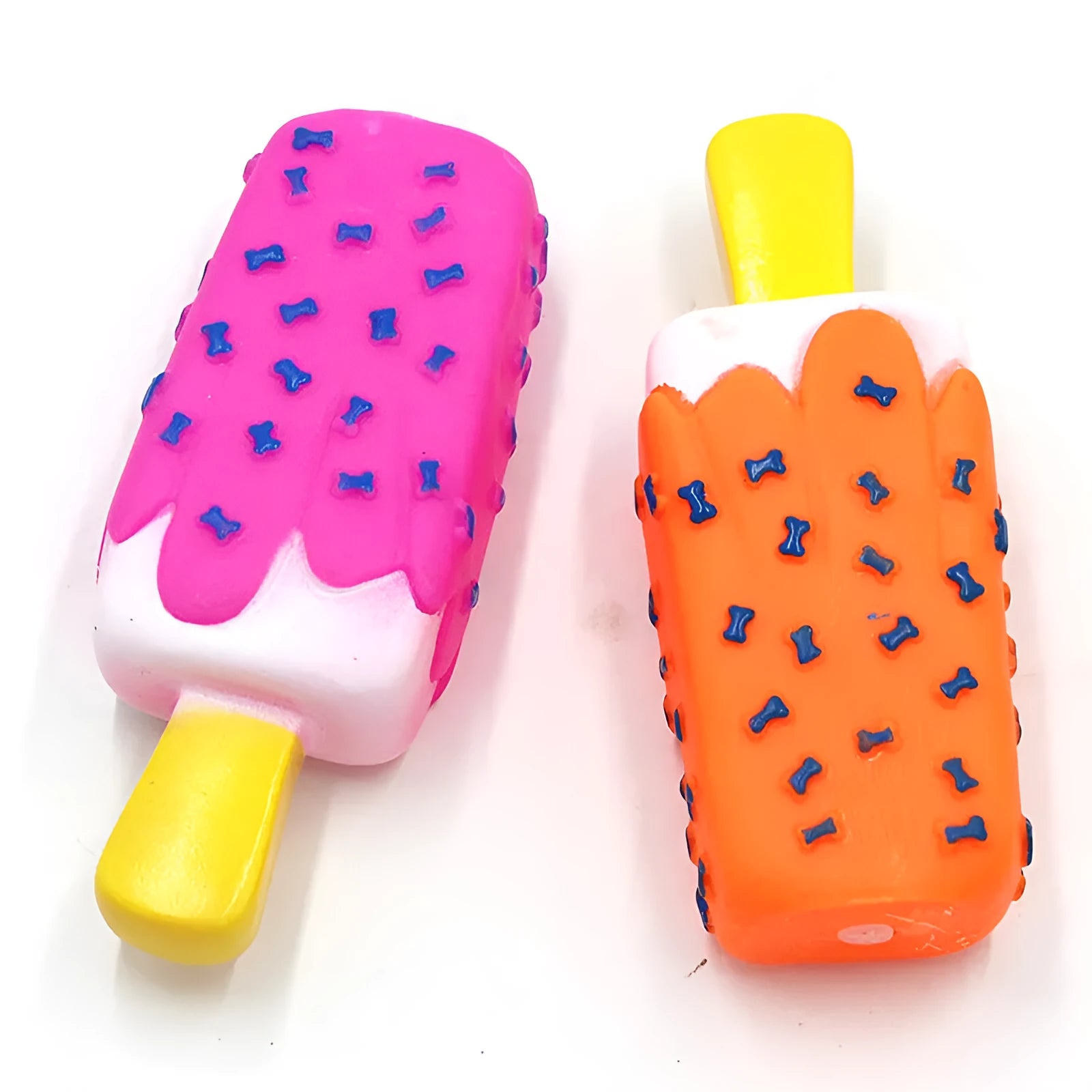 Vinyl simulation popsicle ice cream dog toy with squeaker, 15cm, random colour, on white background