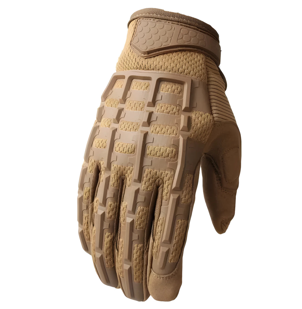 Tactical gloves in army green colour constructed from microfiber and nylon for outdoor combat and shooting use