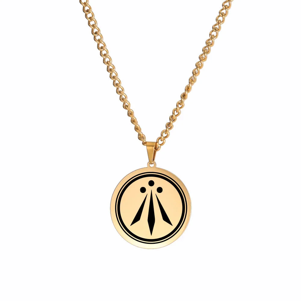 Irish Celtics symbolic geometric pendant necklace in stainless steel on an adjustable chain, available in steel or gold