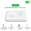 White 1000mAh magnetic wireless power bank for Apple Watch, showing compact size.