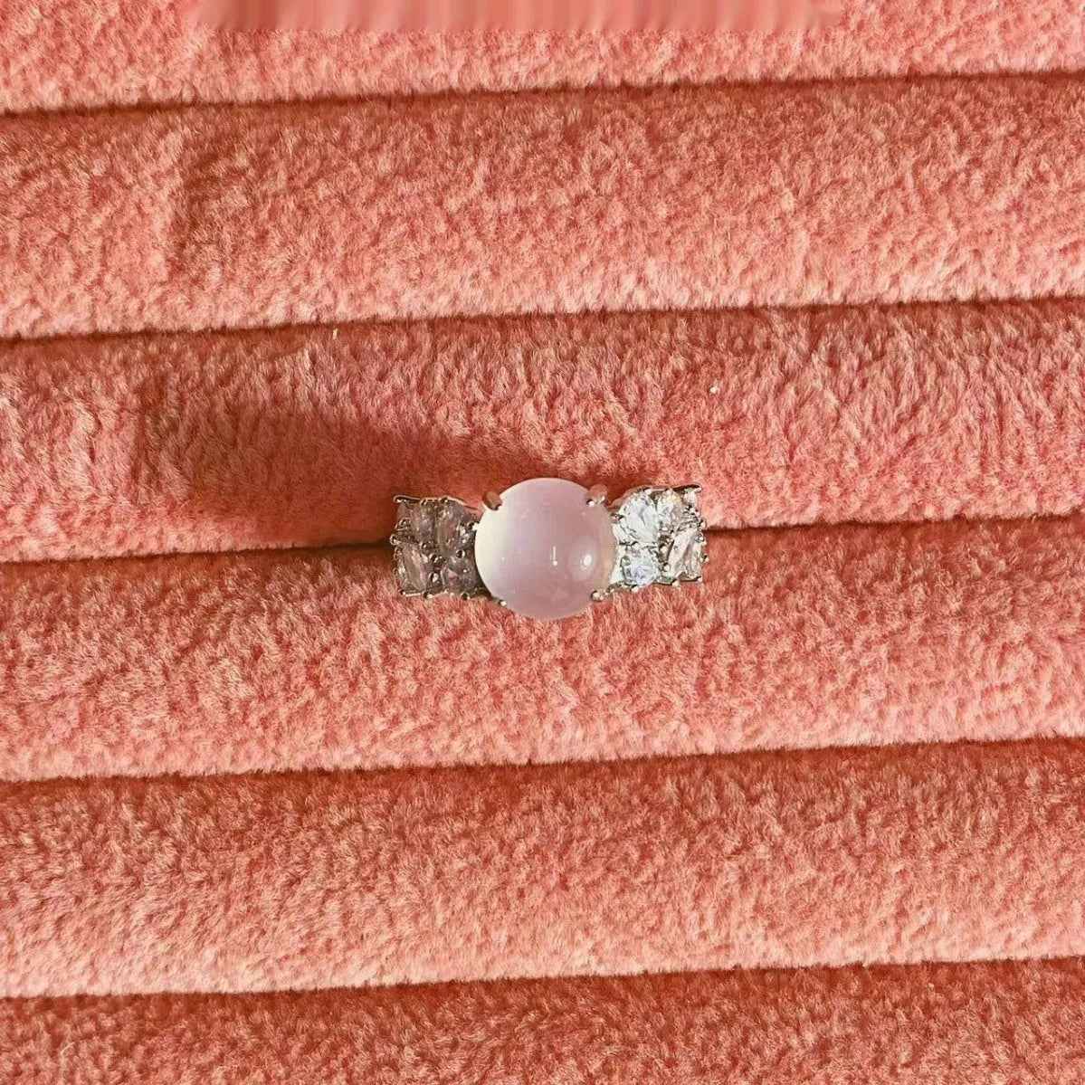 Open Mouth Electroplated Copper Ring Adjustable Water-foam Jade Bingyue Ring Transparent Opal Rhinestone Ring White Colour Adjustable Opening Ladies Fashion Jewellery Accessory