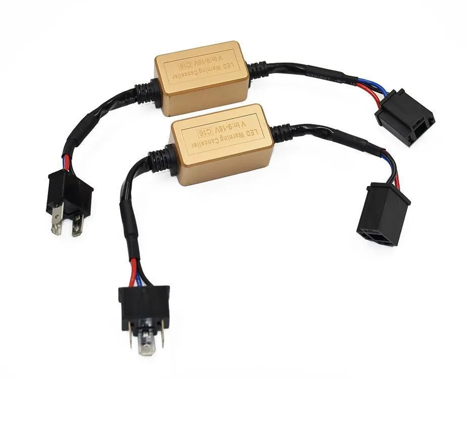 Black alloy LED car headlight Canbus decoder module for H4 H7 H11 bulbs on a plain background.