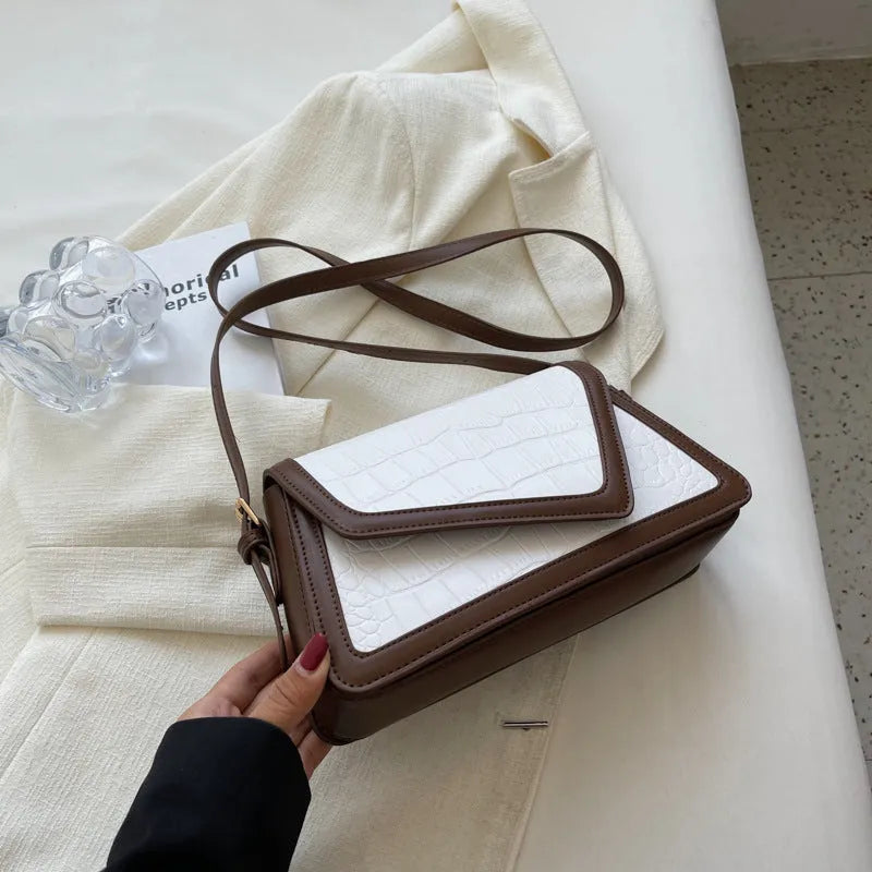 Stone pattern square PU leather one-shoulder bag in horizontal rectangle shape