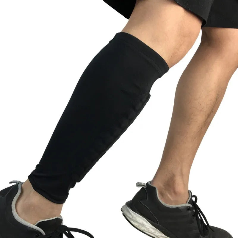 Black lycra shin guard holder with silicone band for football training adult size