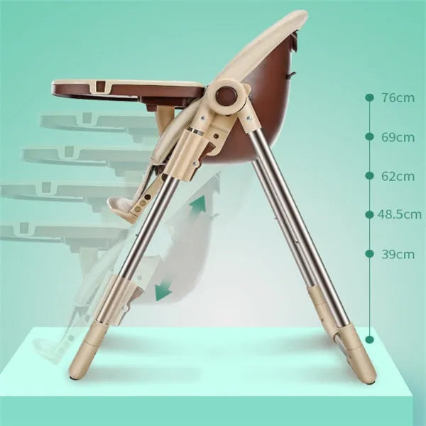 Baby chair for toddlers in blue, gold, green, or pink, made from eco-friendly plate with a stable, non-wheeled base.