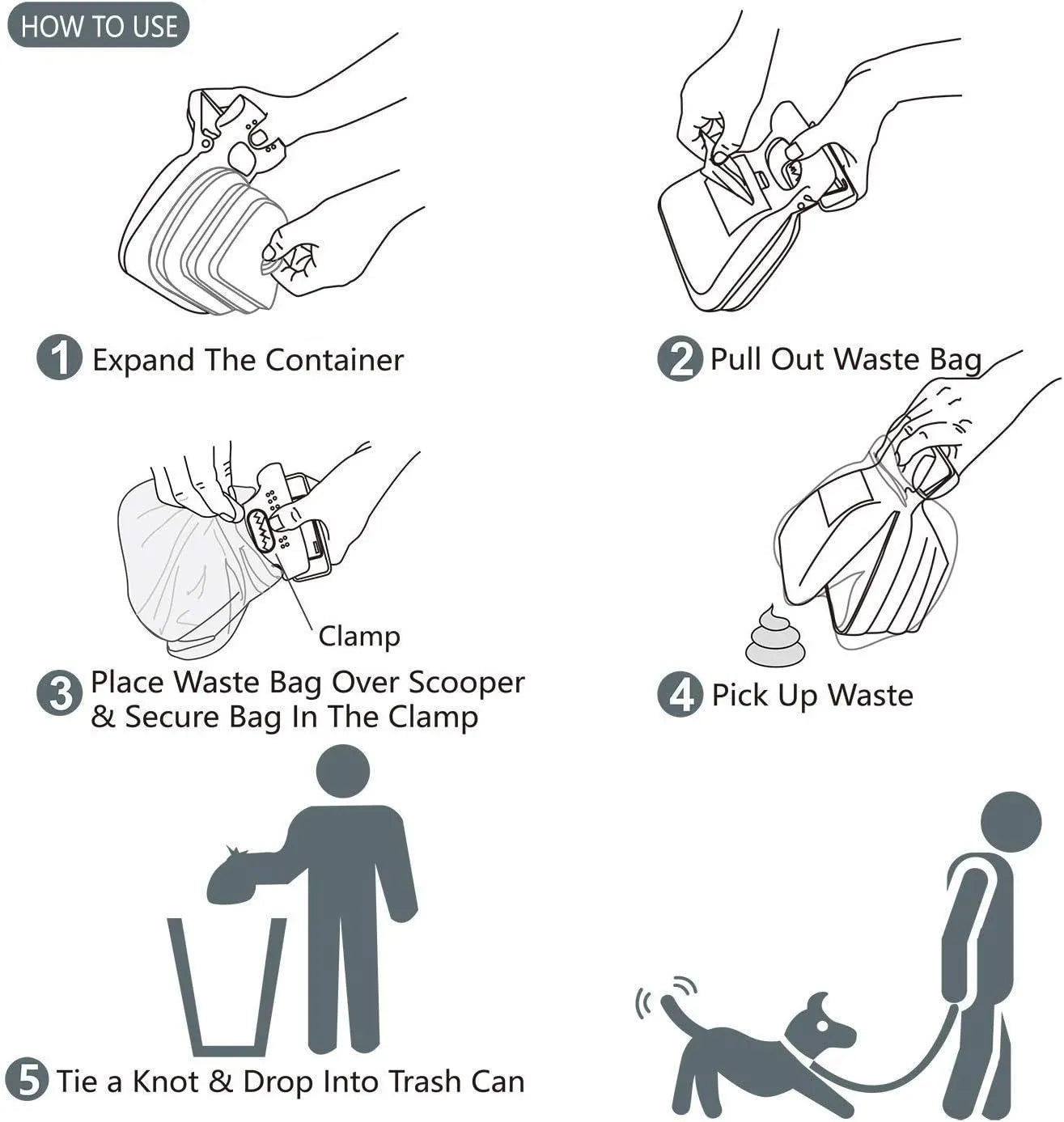 Portable pooper scooper with expandable waste container and integrated bag dispenser in blue colour