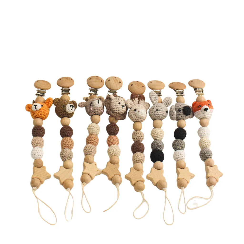 Cartoon animal DIY pacifier chain baby teething rope with ABS clip, fox design