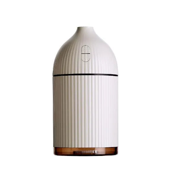 White 300ml USB ultrasonic aromatherapy diffuser with LED light measuring 80x80x155mm