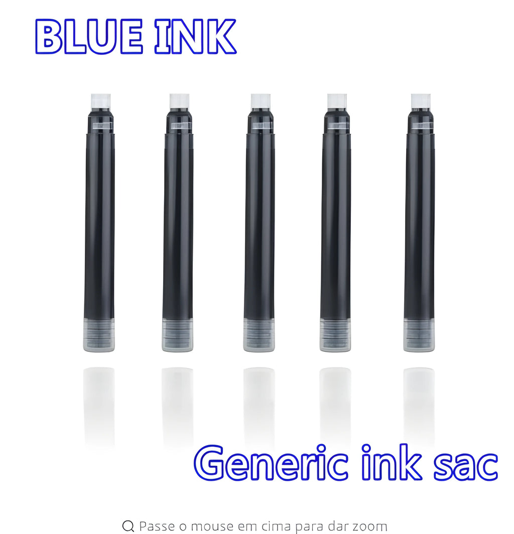 Pack of 10 small steel ink sacs for fountain pen repair next to a vintage pen.