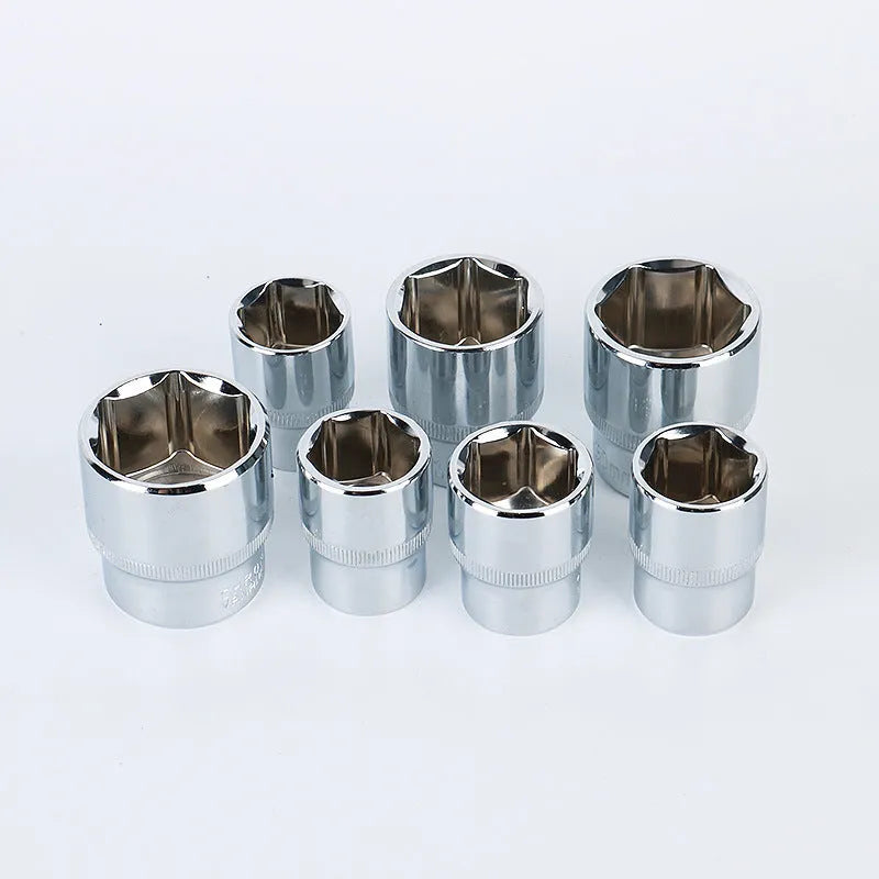 61-piece chrome vanadium steel auto repair socket and wrench set with ratchets, metric sockets, and extensions on a grey background.
