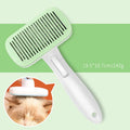 Automatic pet hair removal comb for dogs and cats in blue, showing one-click needle comb mechanism.