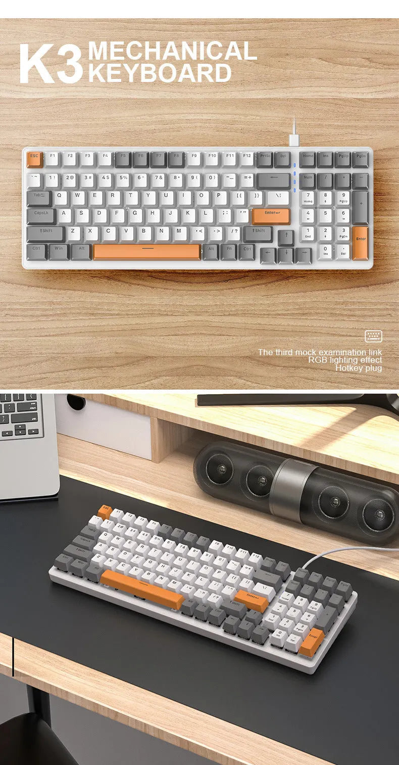 ABS wired mechanical keyboard with 100 keys, USB connection, 1.5 m cable, 37 x 13.5 x 3.5 cm, Bee Light green or Shimmer