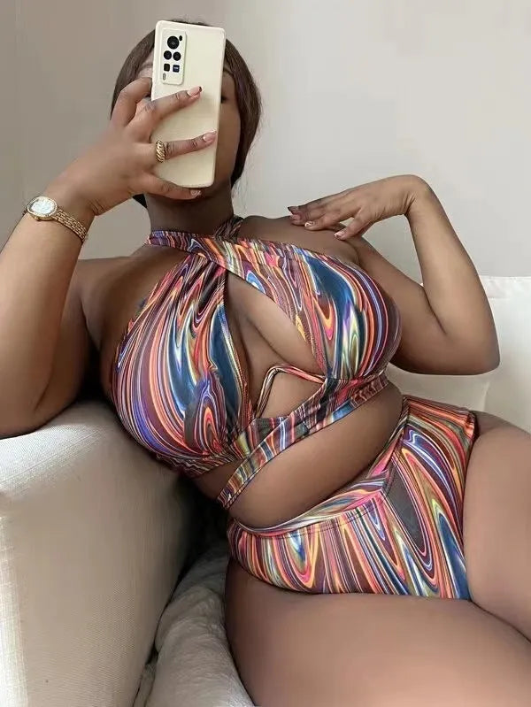 Women's floral high waist bikini swimsuit in plus sizes