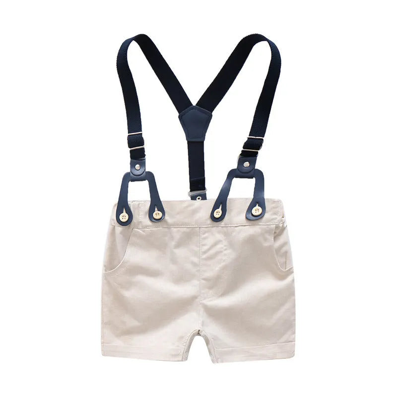 Baby boy white cotton gentleman suit with jacket and trousers in formal style