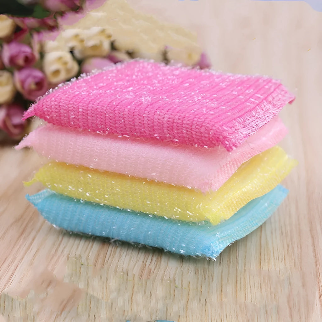 Macaron coloured pinstripe fabric dishwashing sponge mop on a kitchen surface.