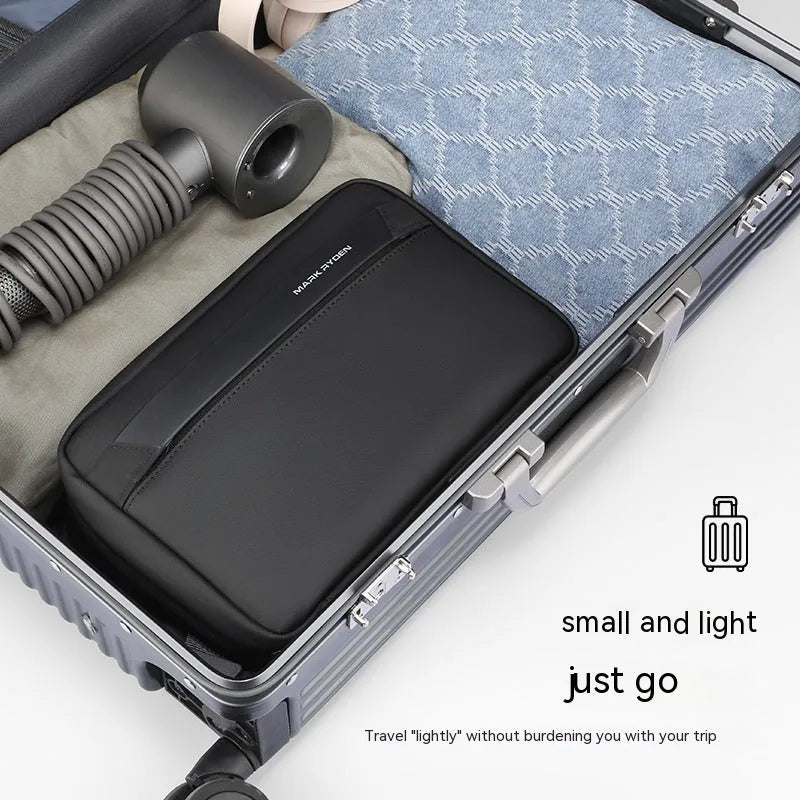 Oxford cloth toiletries storage bag with wet dry separation compartments in black, grey, or green.