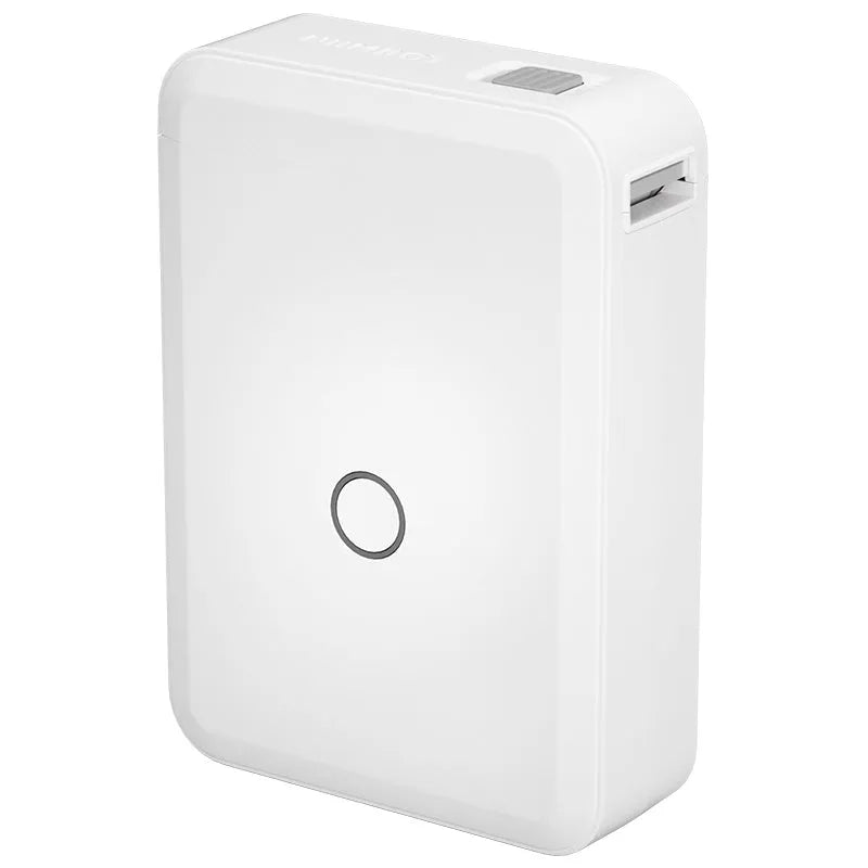 D110 white thermal label printer with Bluetooth, compact size, 1200mAh battery