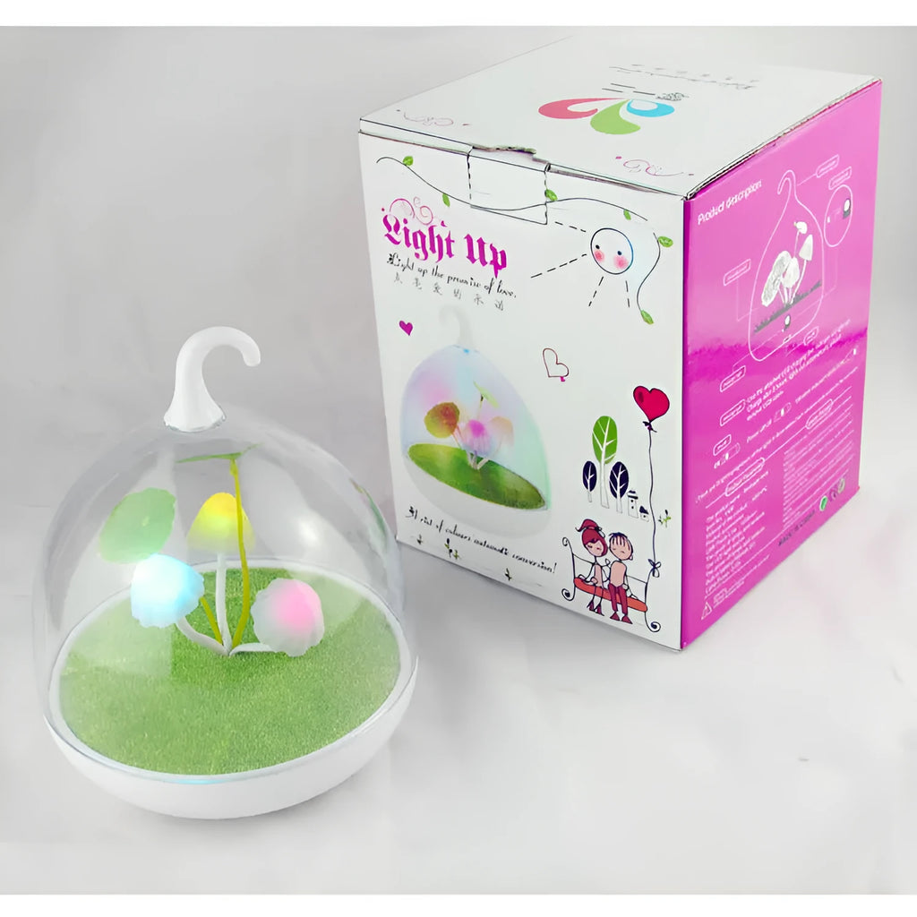 Colourful mushroom touch table lamp with PVC shade, 140x140x170mm, seven light colours