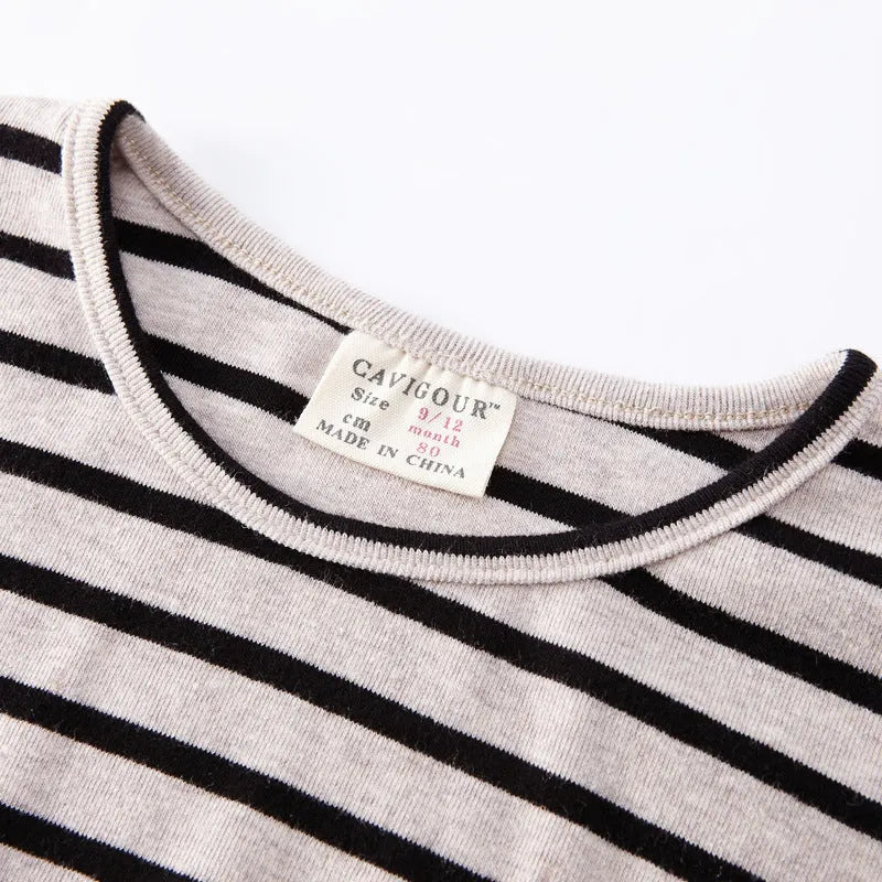 Girls striped long sleeve cotton T-shirt in black or red colours