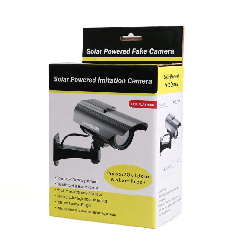 Solar powered fake camera dummy CCTV monitor in black or silver for visible security deterrence