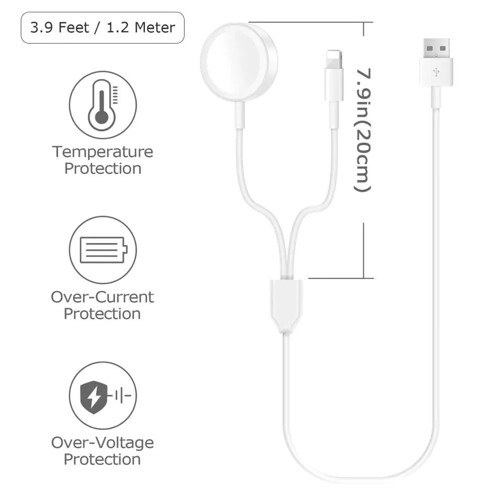 White two-in-one wireless watch charger with USB interface