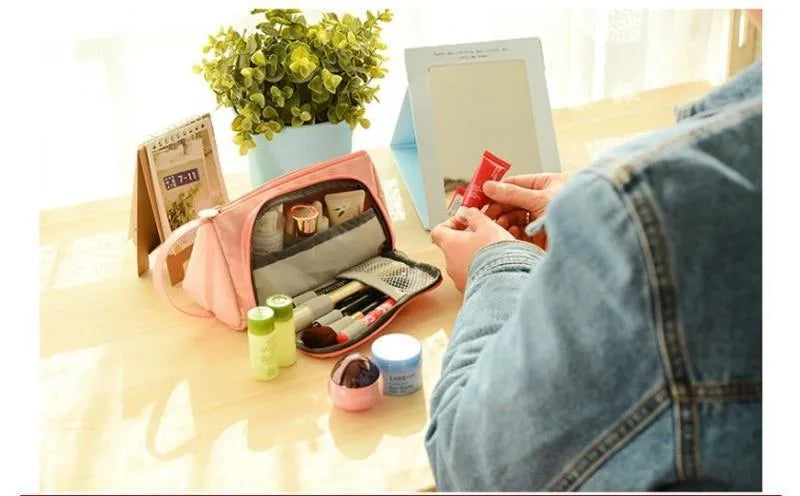 Square canvas pencil case with striped pattern, Korean style, in one of 15 colours
