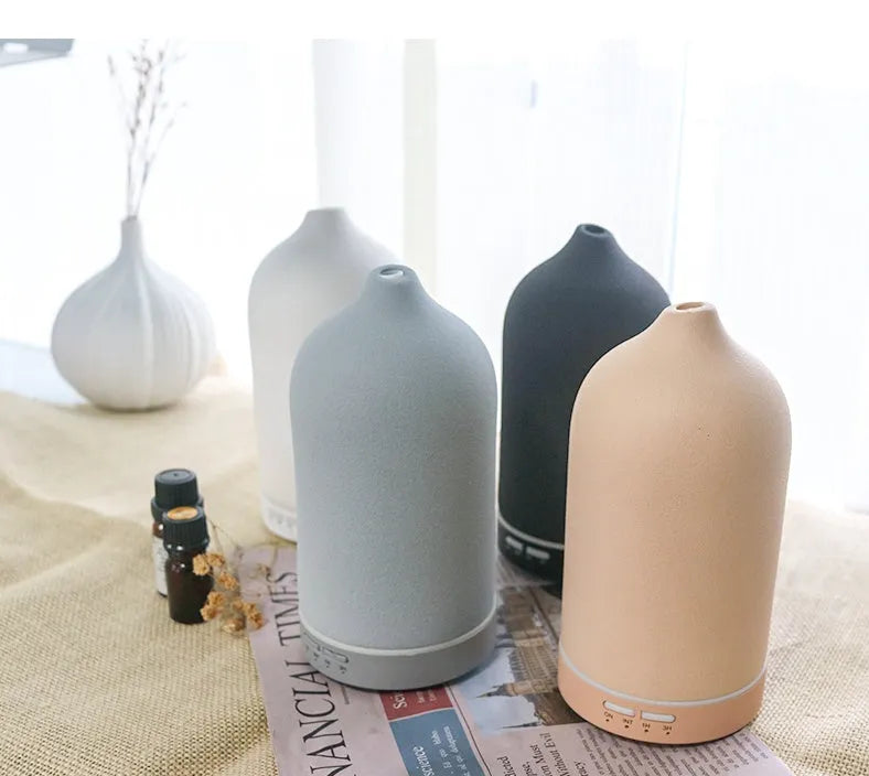 Ceramic ultrasonic aroma diffuser 100ml capacity with mist output, available in multiple colours