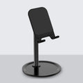 Aluminium alloy mobile phone stand with silicone head and ABS base in black or white colour.