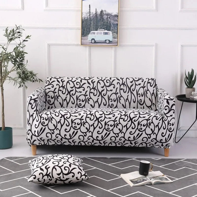 Elastic polyester striped sofa cover in modern design for a 3-seat sofa, available in 15 colours