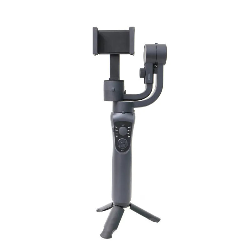 Black three-axis mobile phone gimbal stabilizer with hard case and tripod accessory