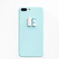 Frosted phone case with 3D milk bottle and coffee cup figures in turquoise or light pink for iPhone