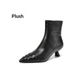Women's genuine leather ankle boots with chunky mid-heel, square toe, side zipper, and belt buckle detail