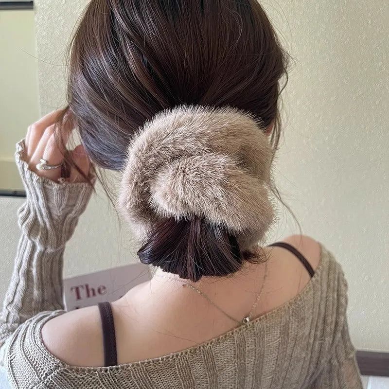 Large intestine hair band in anti-mink fabric with waterproof high-elasticity design, available in five colours