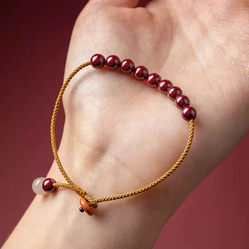 Hand-woven geometric bracelet made from authentic Hetian raw ore cinnabar