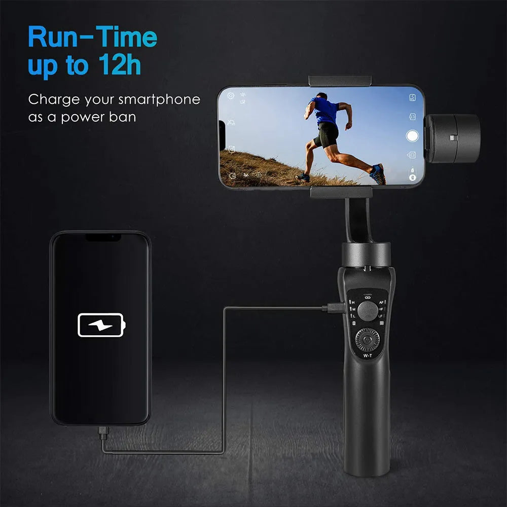 Black three-axis mobile phone gimbal stabilizer with hard case and tripod accessory