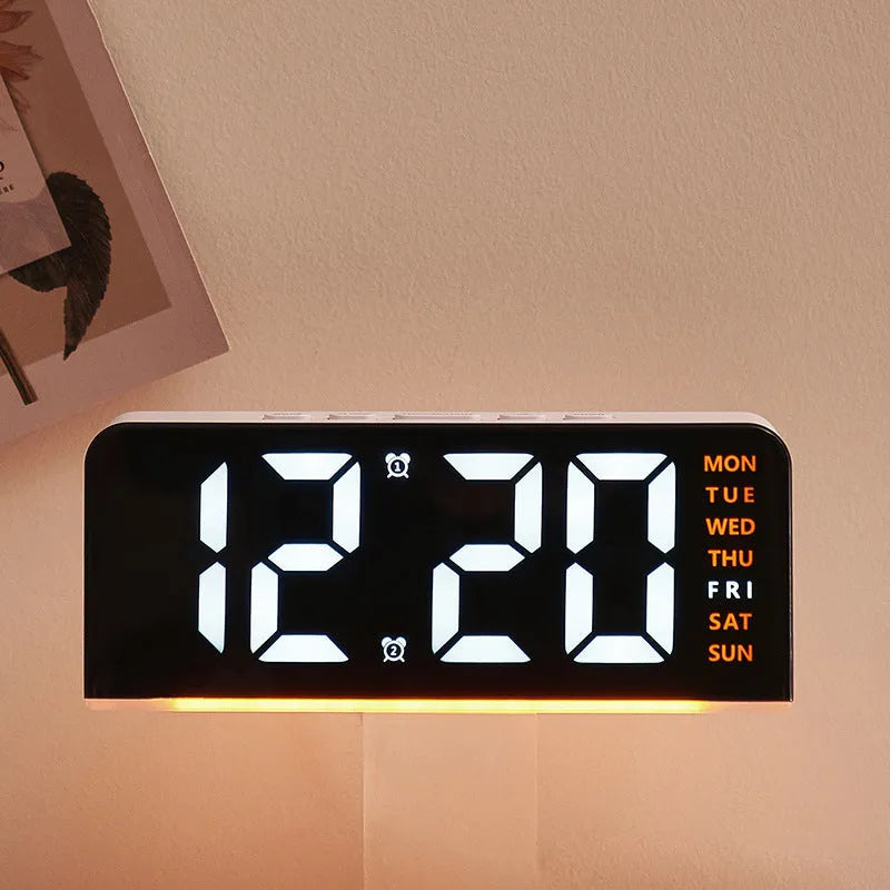 Electronic alarm clock with LED display, plastic shell, 10mm thickness, modern simplicity, colour light options