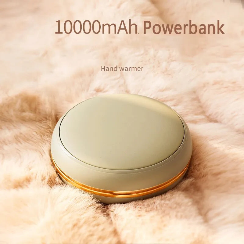Portable 10000mAh USB power bank hand warmer in brown, with Type C interface and dual gear switch