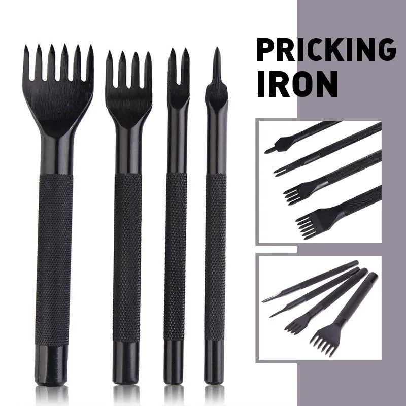 Black DIY leather punch tool with diamond teeth, 3mm pitch, 166g weight, PP bag packaging