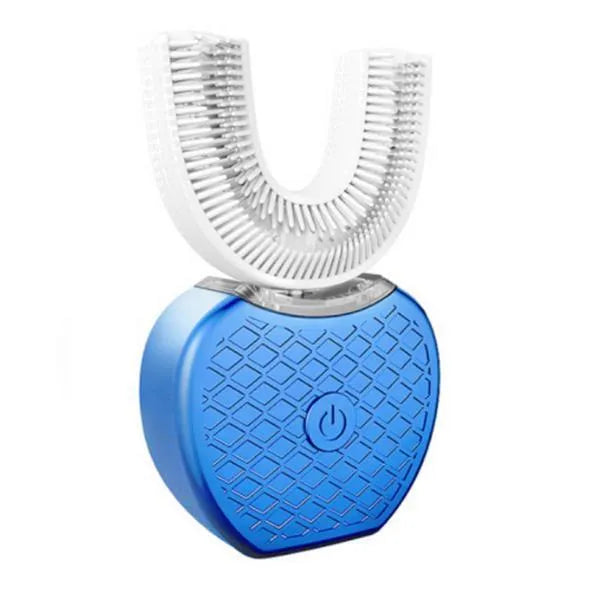 360 degree U-shaped electric toothbrush with blue light, food grade silicone bristles, and USB charging cable