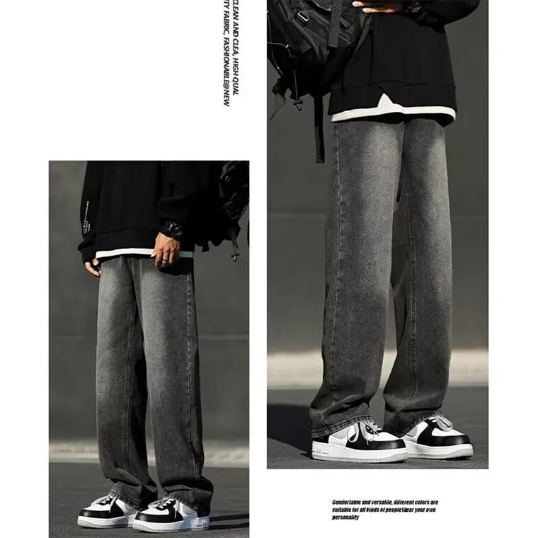 Men's American Smoky Black jeans in standard gray, polyester fabric with wool lining, winter casual trousers multiple sizes