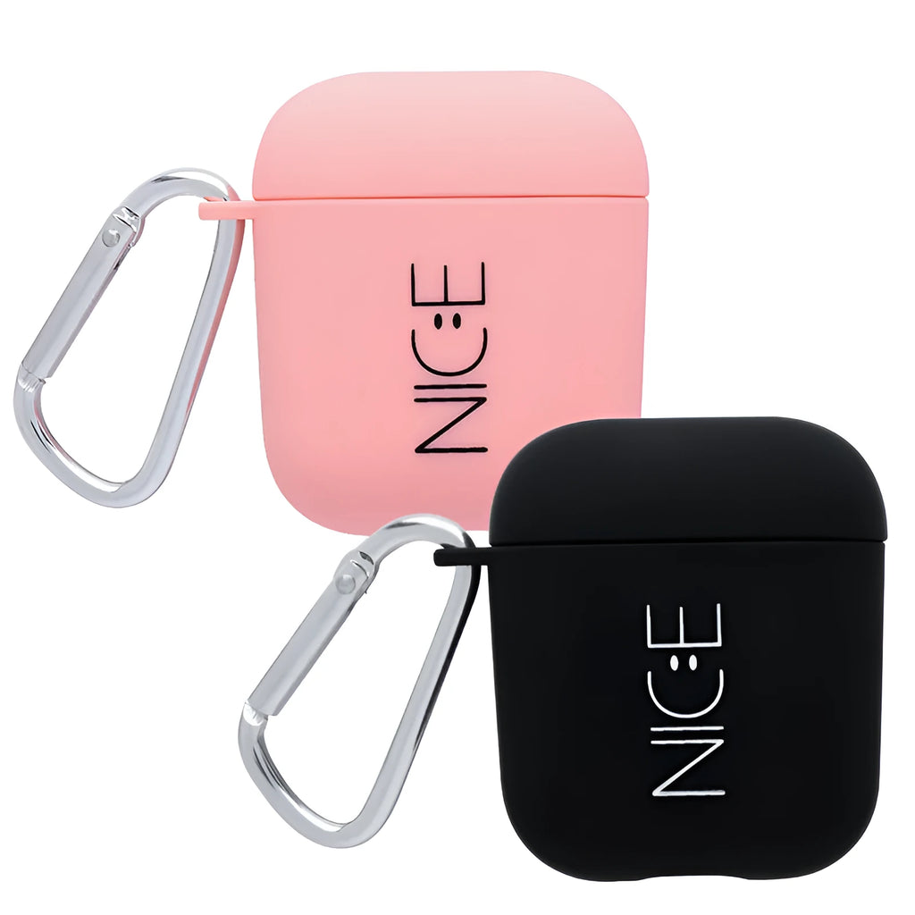 PC material wireless headset back cover compatible with Apple AirPods in black or pink with decorative patterns