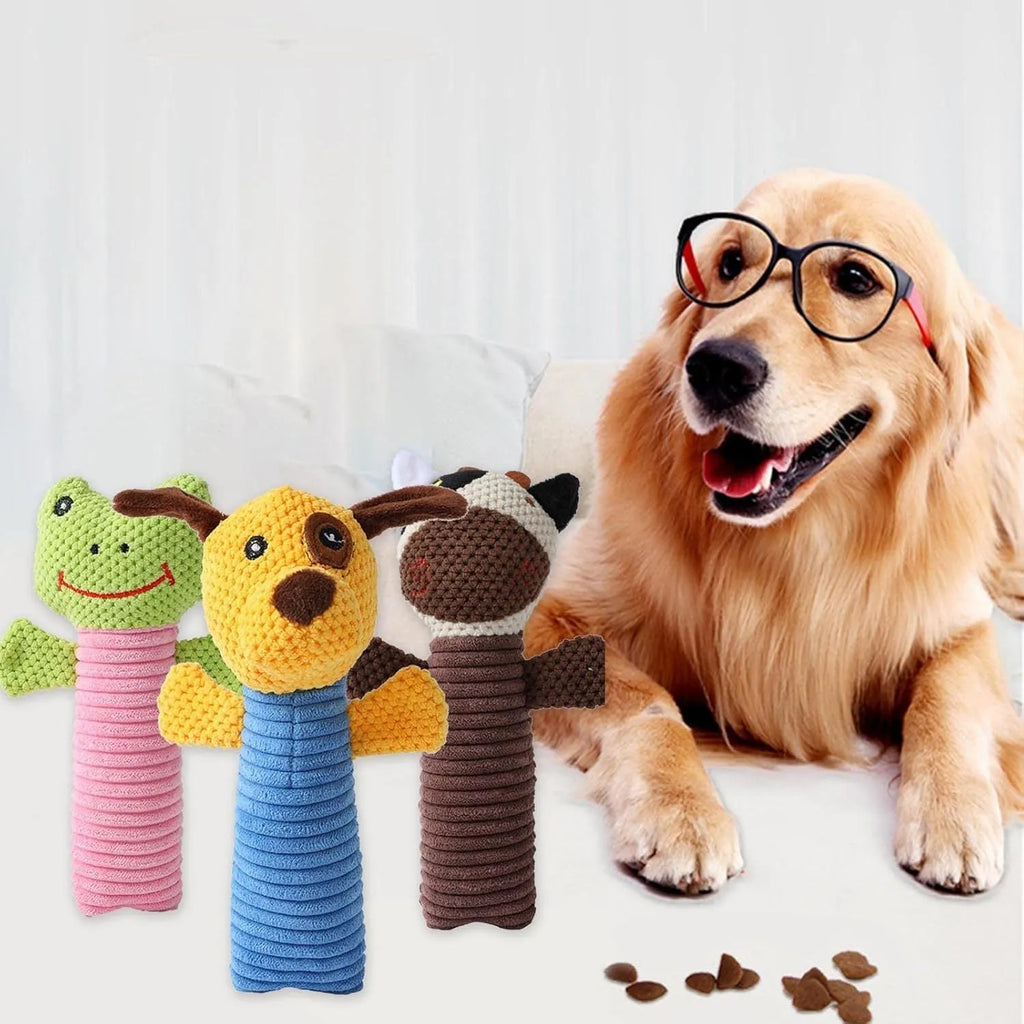 Soft plush dog chew toys in calf, frog and puppy designs with squeakers