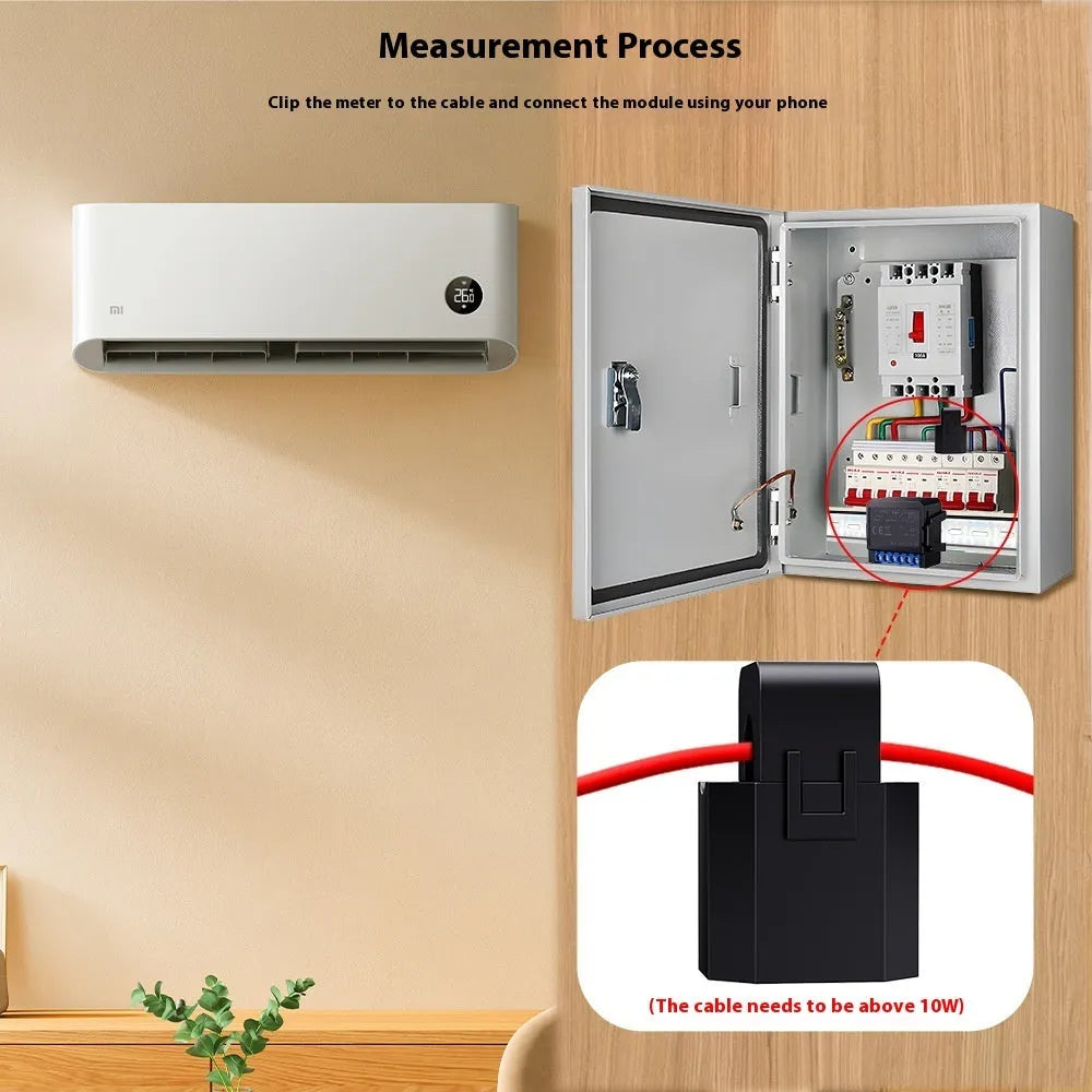 Black intelligent on-off switch with WiFi monitoring and electricity statistics, 39x39x19mm