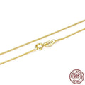 S925 sterling silver box chain necklace in silver colour, 40cm length on flat surface